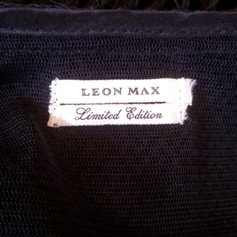LEON MAX LIMITED EDITION BLACK M L RAISED SOUTACHE CHENILLE SILK FIT FLARE DRESS - Picture 13 of 15